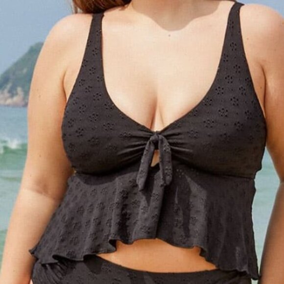 Berlook Black Eyelet Tankini Top & Matching Swim Skirt Size 18 New - Picture 1 of 16
